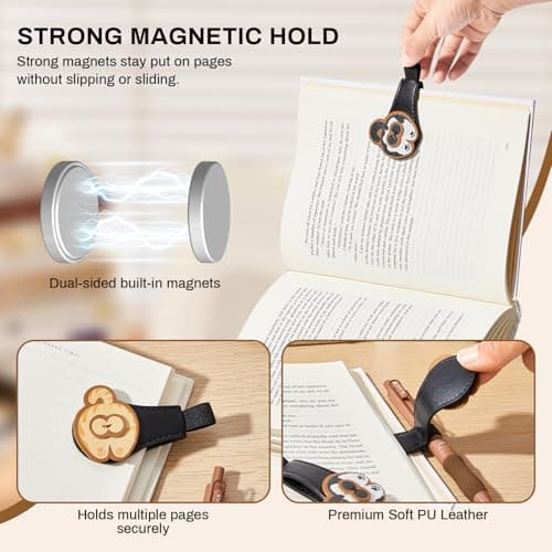 2Pcs Magnetic PU Leather Bookmarks Gift Box, Cute Cat Book Marks for Reading Women, Magnetic Bookmark Set with Double-Sided Magnets, Book Club Gifts for Women, Bookish Gifts view 4