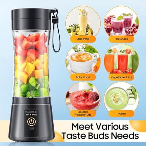 Portable Blender, Cordless Personal Smoothie Blender with USB Rechargeable & 6 Blades, Compact Mini Juicer Powerful Blending for Shakes Fruits Veggies Travel Home Office Gym Camping view 2