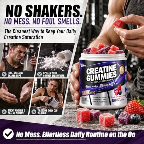 Welvigor Creatine Monohydrate Gummies 5000mg: HMB Pre Workout Women & Men | Supports cellular ATP & workout energy recovery, Combines creatine with HMB & BCAA to support lean muscle maintenance 0 sugar view 5