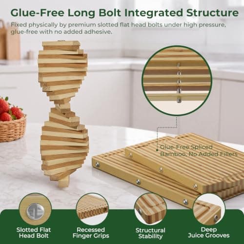 Glue Free, Plastic Free Zebra-Stripe Bamboo Pure Titanium Cutting Board Set view 3