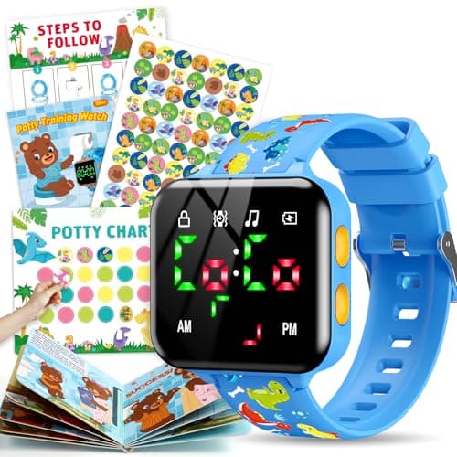Etuwoe Potty Training Watch & Chart & Book for Toddler Boys: Water Resistant Potty Watches Dinosaur Potty Training Sticker Reward Chart for Kids 3 in 1 Toddler Toilet Training Tools Set (Blue) — image 1