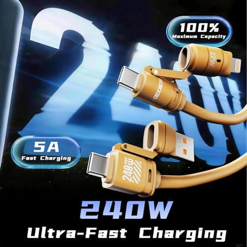 KEDESO 240W PD Fast Charging Car Cable, Retractable 4-in-1 Coiled Charger Cord for iPhone 16 15 14 13 Pro Max, Samsung S24 Ultra, iPad, Tablet, Kindle - Road Trip Essentials for Family & Rideshare view 2