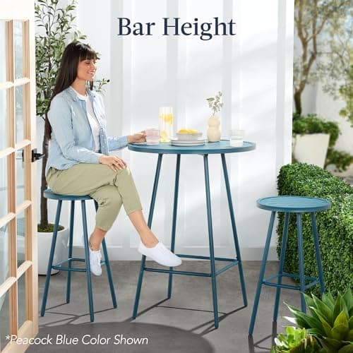 Best Choice Products 3-Piece Patio Dining Set, Bar Height, Outdoor Bistro Set, Outdoor Round Bar Table w/ 2 Bar Stools, Steel - Black view 3