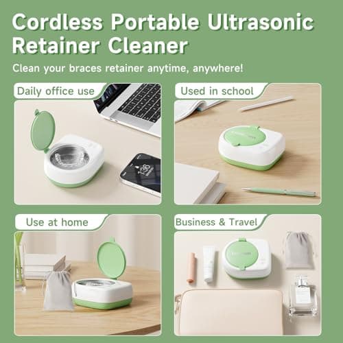 Lonlown 50kHz Cordless Ultrasonic Retainer Cleaner Machine Rechargeable Portable Wireless Retainer Cleaner USB Fast Charge 2000mAh Battery Charge Once Use 8 Times Small Travel Size 80ml view 6