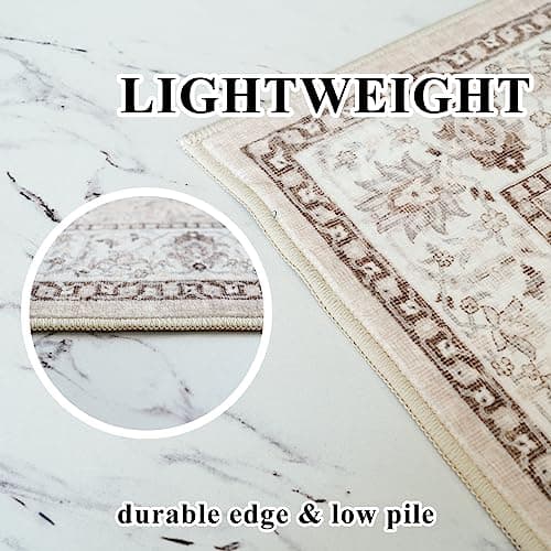 2x6 Hallway Washable Runner Rug : Vintage Soft Kitchen Laundry Runner with Non Slip Backing Farmhouse Entryway Living Room Floor Mat Stain Resistant Carpet for Bedroom Bathroom Distressed Beside Rug view 6