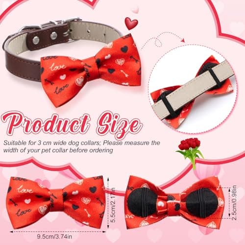 Hillban 50 Pcs Mother's Day Dog Collar Heart Bow Ties Dogs Collar Accessories Bow Ties Attachment with Elastic Bands Detachable Charms for Mom Gift Pets Costume Photo Props Accessories Pet Shops view 3
