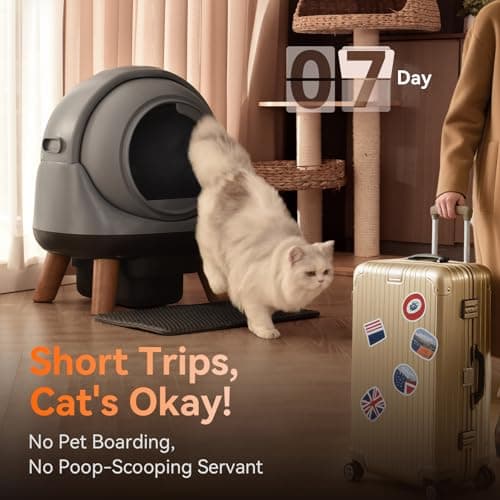 Self Cleaning Litter Box for Multiple Cats, G1 Automatic Litter Box with Smart APP Control & Health Monitoring, Includes 2 Roll Trash Bags and Litter Mat (Grey) view 4
