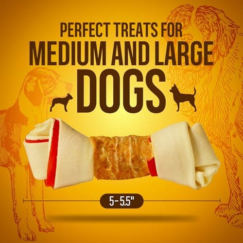 PETPHABET Chicken Wrapped Rawhide Dog Bones, 5-5.5 Inch Long Lasting Dog Chew Treats for Medium & Large Dogs, 5 Count Beefhide Dog Snacks for Training Healthy Chewing, Knotted Dog Bones High Protein view 3