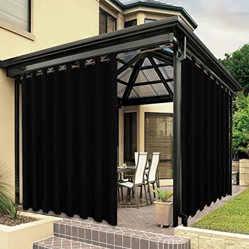 BONZER Outdoor Curtains for Patio Waterproof Thick Privacy Wide Grommet Light Filtering Outside Curtains for Porch Pergola Gazebo Deck, 1 Panel, 110W x 108L inch, Black view 1
