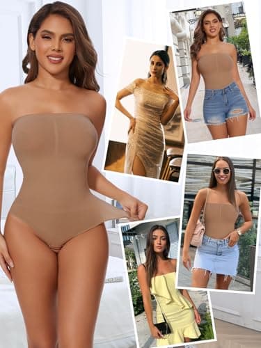 SHAPERIN Strapless Bodysuit with Bras Tummy Control Shapewear Shaper Tube Tops Body Suit One Piece Leotard view 5