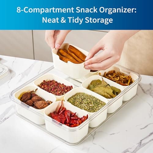 Pure Future 8-Compartment Snackle Box with Handle | Divided Snack Tray | with Lid, Charcuterie Organizer Container for Travel, Beach, Picnic, Party, Movie Night, BPA-Free, Dishwasher Safe Inner Bins view 4