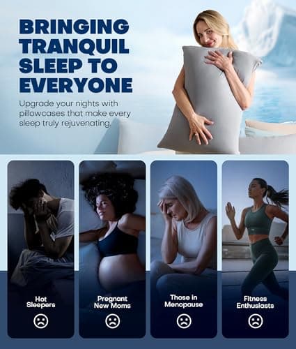 Ultra-Chill Cooling Pillowcase Set of 2 for Hot Sleepers, Softer Than Silk Pillow Cases for Protecting Hair & Skin, Breathable Bed Pillow Covers w/Zipper, Gifts for Women Men(Light Gray, King) view 5