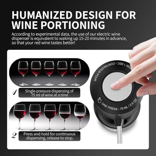 Rechargeable Wine aerator Electric Wine Decanter, Automatic Wine Dispenser withStorage Base,Two Modes:long press to continuously Dispense wine/single press to Dispense75ml of Wine view 3