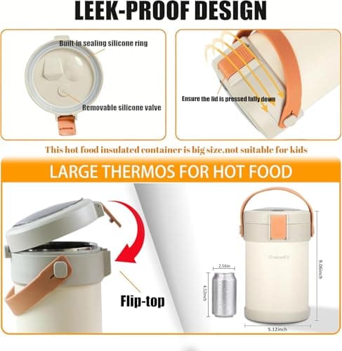 67 oz Adults Thermo for Hot Food 2L 9.06 in 3 Layer Stainless Steel Vacuum Soup Food Thermo Hot Food Jar Bento Box for Men, Women, Suitable insulated Lunch Box for 12+ Camping, Office & Travel Use view 5
