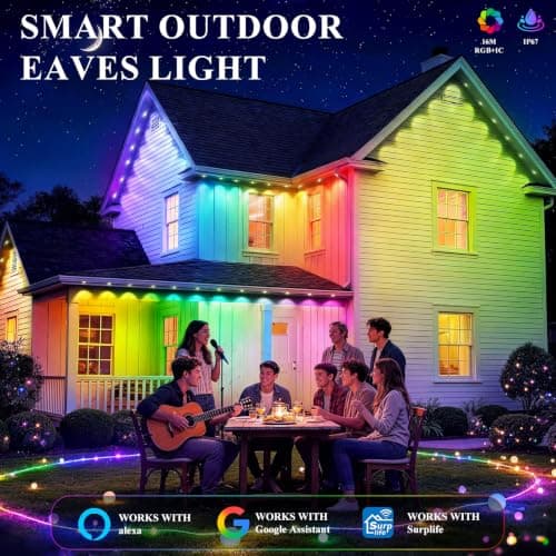 JNUNUSE 200FT Permanent Outdoor Lights, Smart RGB+IC Eaves Lights for House, App & Remote Control, LED Roofline Lights, Waterproof Exterior House Lights for Year-Round Christmas & Holiday Lighting view 4