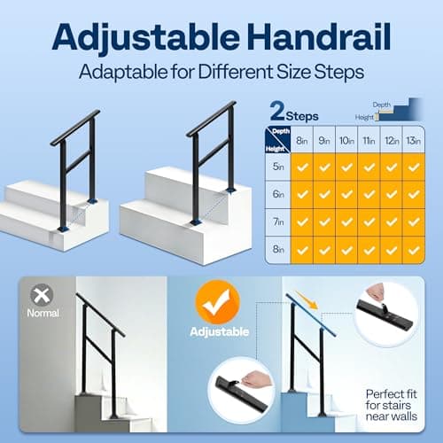 VIVOHOME Adjustable Outdoor Handrails - Durable Galvanized Steel, Black Oval Design for Porch, Deck & Stairs, 2-Pack for 2 Steps view 4