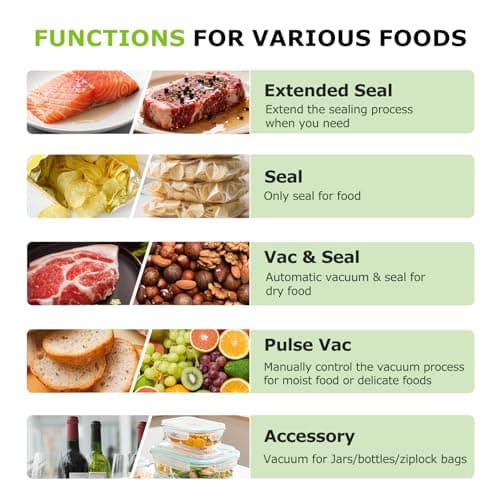 Bonsenkitchen Vacuum Sealer for Food, Easy-Lock Handle with Digital Timer | Built-in Cutter & Bag Storage for Sous Vide, Vacuum Sealer Machine Suitable for Dry & Moist Food Types, 1 Roll & 10 Bags view 5