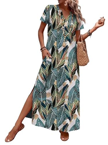 OFEEFAN Summer Dresses for Women 2026 Maxi Dress Short Sleeve Sundresses with Pockets Beach Vacation Spring Outfits view 4