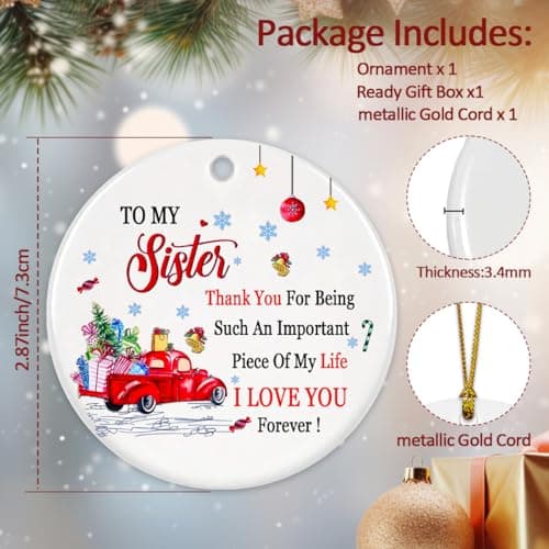 Sister Christmas Ornament 2025, Sister Ornaments for Christmas Tree, Sister, Ceramic White Christmas Sisters Ornament, Sister Gifts for Big Sister Best Friend Soul Sister view 3