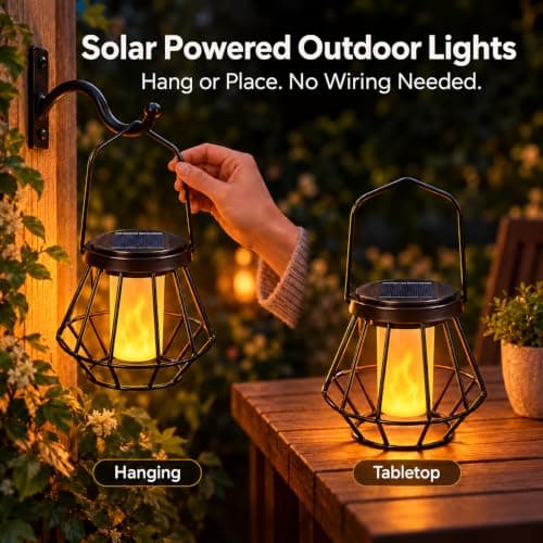 Solar Lantern Outdoor Lights for Halloween 2 Pack, Flickering Flame Waterproof solar powered Hanging light with Auto On/Off, Patio, Garden & Halloween Decor view 5