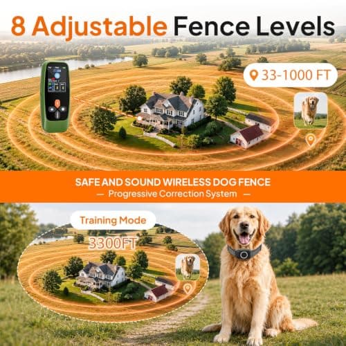 4-in-1 Wireless Dog Fence with Training, Bark Control, Real-Time Pet Status | 3 Training Modes: Beep/Vibration/Static, IPX7 Waterproof, Remote Boundary Collar, Wireless Fence for Small/Medium/Large Dogs view 3