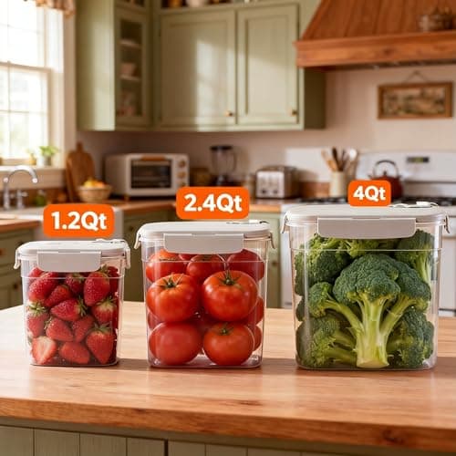 3-Size Food Storage Container Set for Kitchen, Pantry, Fridge - Plastic Food Containers for Rice, Flour, Cereal, Brown Sugar, Nuts, Beans, Oats, Eggs, Meal Prep, Snacks, Fruits (4QT+2.4QT+1.2QT) view 3