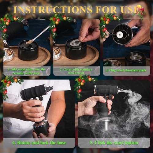 Electric Cocktail Smoker Kit - Rechargeable Whiskey Smoker Kit with Smoking Gun, Old-Fashioned Bourbon Smoker, Cold Smoker, Food Smoke Gun, Smoked Drink infuser, 6 Wood Chips,Butane Not required,Black view 4