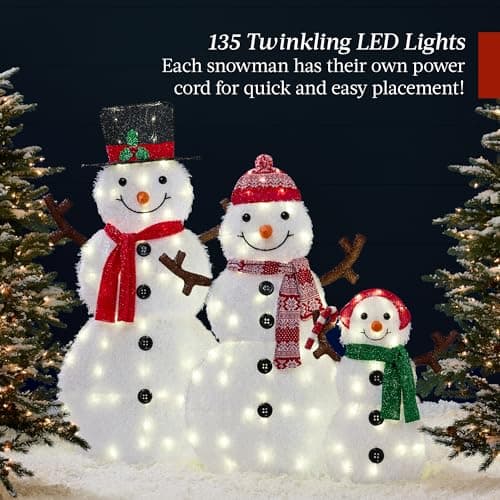 Best Choice Products 4ft 3-Piece 2D Lighted Christmas Snowman Family Set, Large Outdoor Yard Decor Holiday Decoration w/ 135 Twinkling LED Lights view 4