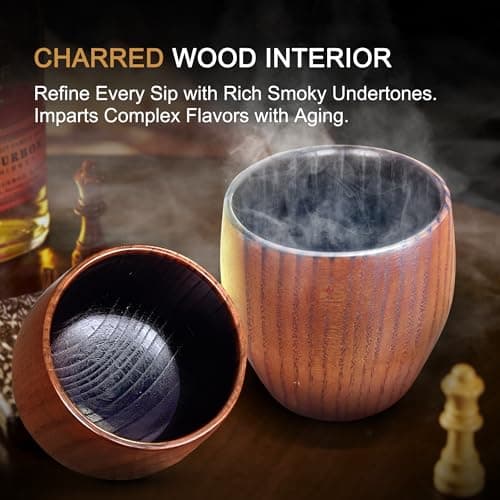 Charred Wooden Bourbon Drinking Glass, Bourbon Gifts for Men – 10 oz Wooden Old Fashioned Glasses Set Whiskey Tumbler | Birthday Whiskey Gifts for Men, Dad or Brother Original Bourbon Tumbler (2 Pack) view 4