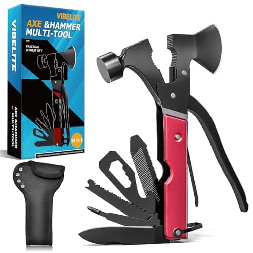 Gifts for Men, 15 in 1 Multitool Axe for Camping, Hunting, Hiking, Birthday Gifts for Men, Dad, Him, Husband, Boyfriend, Women, Mens Gift from Daughter, Wife, Son, Red — image 1