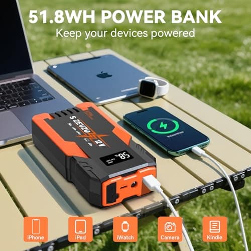 S ZEVZO ET05 Jump Starter 5000A Portable Car Jump Starter Battery Pack (7.2L Gas/ 5.5L Diesel), 51.8Wh 12V Jump Box with USB Ports, LCD Display and 3 Modes Flashlight view 3