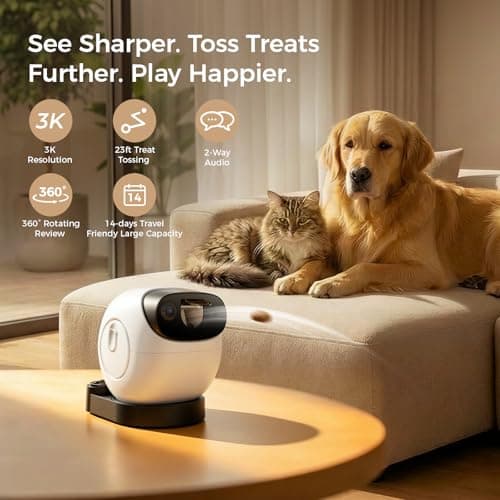 3K Pet Camera Treat Dispenser for Dogs & Cats - 32ft Remote Tossing Security Indoor Cam with 360° View, Phone App, Bark Alert, Privacy Cover, 2.4/5G Dual-Band WiFi, No Subscription - Robot M3 view 6