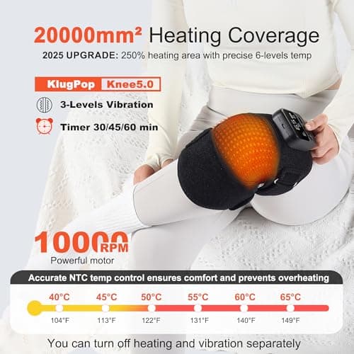 KlugPop Knee Massager with Heat for Pain Relief V5.0[2026 Upgraded] Electric Cordless Knee Brace Heated with 3 Vibration Massage Mode 6 Heat Levels for Men Women (Black, 1Pack) view 2