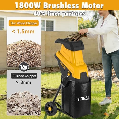 Yireal Upgraded 3-Blade Electric Wood Chipper 15-Amp,Chipper Shredder Detachable with Collection Bag 45L, 1.8 Inch Cutting Diameter Mulcher for Yard Branches Mulching Composting and Garden Cleanup view 3
