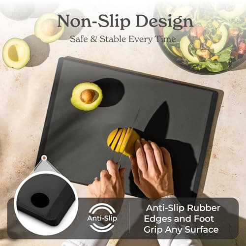 SMIRLY Plastic Cutting Board Set with Holder 3 Pieces, Non-Slip Dishwasher Safe Chopping Boards for Kitchen, Dark Grey view 5