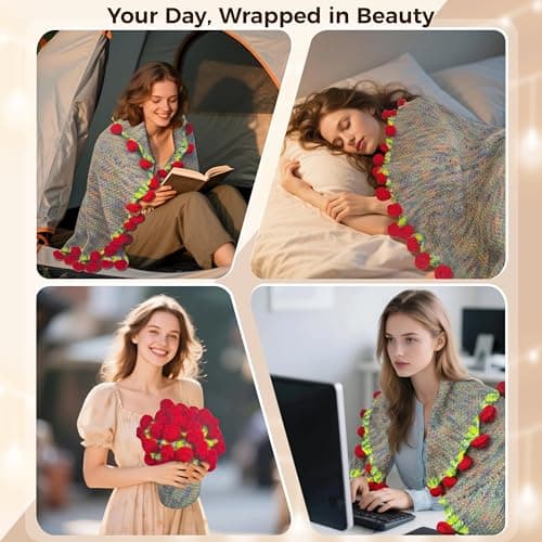 Henpon Mother’s Day Gifts for Mom, Hand-Crocheted Rose Bouquet Blanket 43 Inch - Soft Floral Throw, Forever Rose Gift for Women Anniversary Birthday Valentine’s Day view 6