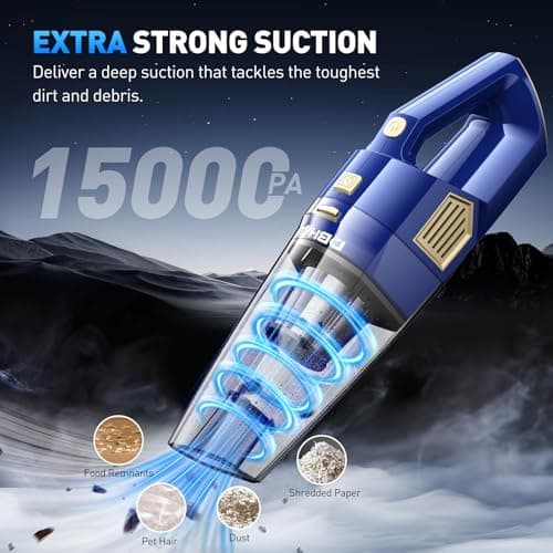 DBHAL Handheld Vacuum Cordless, 15000PA Powerful Suction Car Vacuum Cleaner Lightweight with Multi Accessories, Hand held Vacuum Cleaner Dust Busters Cordless Rechargeable for Car Home view 2