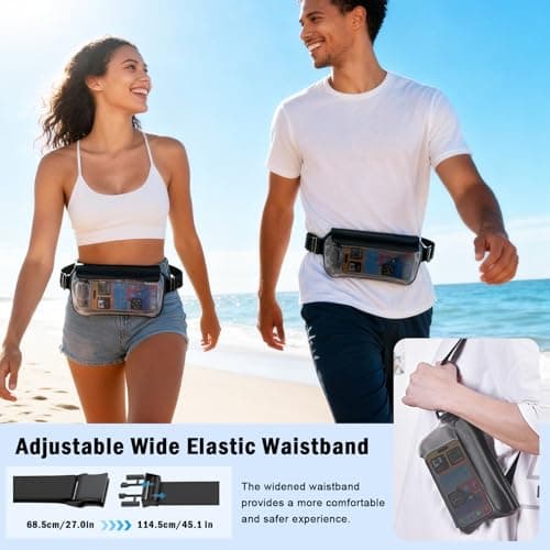 UOEPOWA Waterproof Waist Bag, Passport Wallet Tote, IPX8 Waterproof Rating, Underwater-Use Phone Pouch, TUP Dry Bag, Ideal for Diving, Swimming, Kayaking (2-Pack Set in Black) view 3