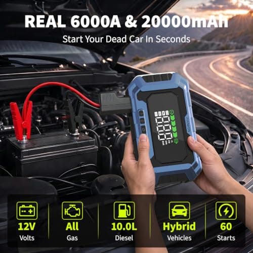 FIVNION Real 74Wh Jump Starter with 160PSI Air Compressor, PD65W Fast Charging 12V Jump Box (All Gas/10L Diesel) view 2