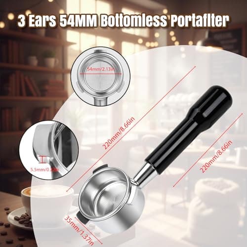 54mm Bottomless Portafilter fit Breville Barista Express Machines BES870XL 880BSS 878BSS 840XL 500BSS 450BSS BES500,3 Ears Espresso Portafilter with 18g Basket view 2