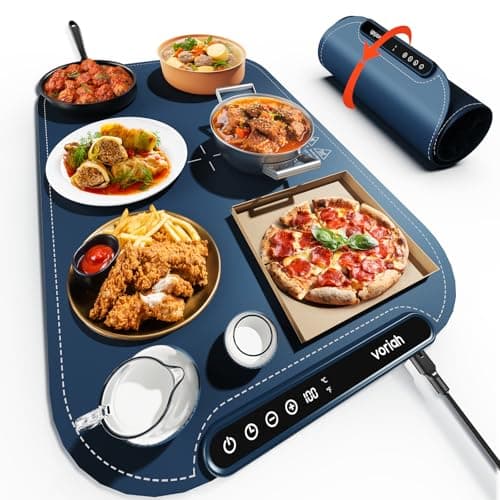 Warming Mat for Food, Voriah Electric Warming Tray with 99H Timer & 8 Temperature Settings, Foldable Food Warmer with °C/°F Switch, Keeps Food Warm at Buffets, Sabbath, Family Gatherings（Navy Blue） — image 1