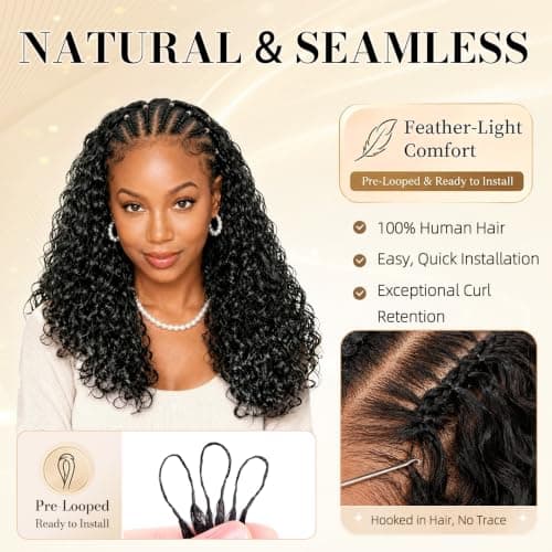 20 Inch Burmese Curly Crochet Human Hair,Miracle Knots Human Hair Curly Feather Crochet Pre‑Looped Hair Bundles Pre‑Stretched view 2