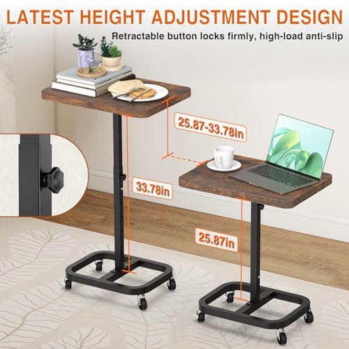 alentar Adjustable Height Mobile TV Tray Table with Wheels, Portable Rolling Desk, and Laptop Table for Eating on Couch or Sofa, Featuring Upgraded Alloy Steel Support and a Sturdy Quadrilateral Base view 3