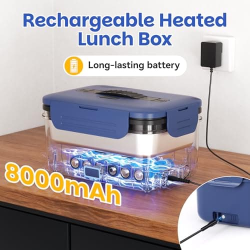 Vingud Cordless Electric Lunch Box for Adults, 1.8L Rechargeable Heated Lunch Box Food Warmer, Portable Self Heating for Mens/Office/Car, Lonchera Eléctrica Portátil Battery Powered Valentine's Gift view 6