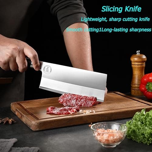 Kitory Cleaver 7", Lite Chinese Chef`s kitchen knife, for unfrozen meat and vegetable, pakkawood handle with super sharp 50Cr16MoV German Stainless steel blade, gift box view 2