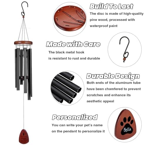 GDuolaPaws Personalized Pet Memorial Wind Chime, 37" Dog Memorial Gift for Loss of Dog, 3-Pieces Dog Passing Away Gift Package with Sympathy Card & Bracelet, Perfect for Outside Garden view 4