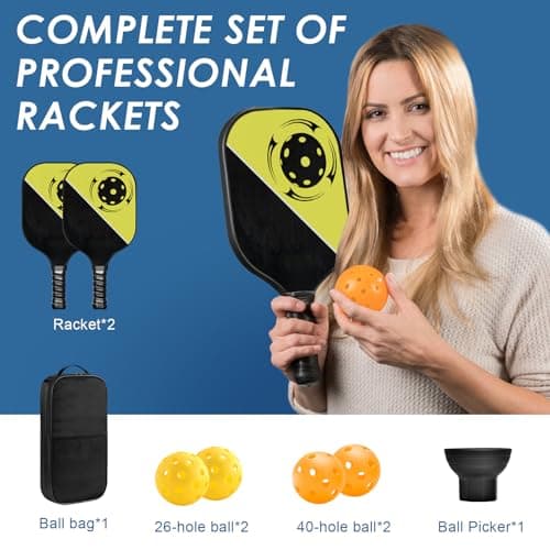 Pickle Ball Set Pickleball Paddles Set of 2 Carbon Fiber Pickleball Paddle Includes 4 Balls, 2 Ball Pickers, 1 Ball Bag Best Gifts for Junior and Professional Pickleball Equipment view 4