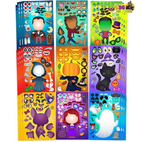 JOYIN 36 PCS Halloween Craft Stickers for Kids Party Favor, Make a Face Stickers with Designs Witch Vampire, DIY Craft Supplies for Halloween Party Game Classroom Activities Gift Goodies — image 1