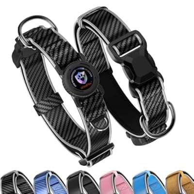 ILFINDYOU AirTag Dog Collar,Dog Collar with Airtag Holder,IPX8 Waterproof Safety Thread Protection Holder and Personalized Stripe,Air Tag Dog Collar Holder for Small,Medium to Large Dogs (C.Blue,M)