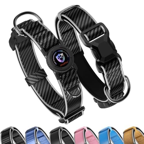 ILFINDYOU AirTag Dog Collar,Dog Collar with Airtag Holder,IPX8 Waterproof Safety Thread Protection Holder and Personalized Stripe,Air Tag Dog Collar Holder for Small,Medium to Large Dogs (C.Blue,M) — image 1